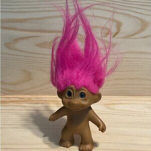 Vintage Troll Doll With Pink Hair 3" Tall Made In China Brown Body